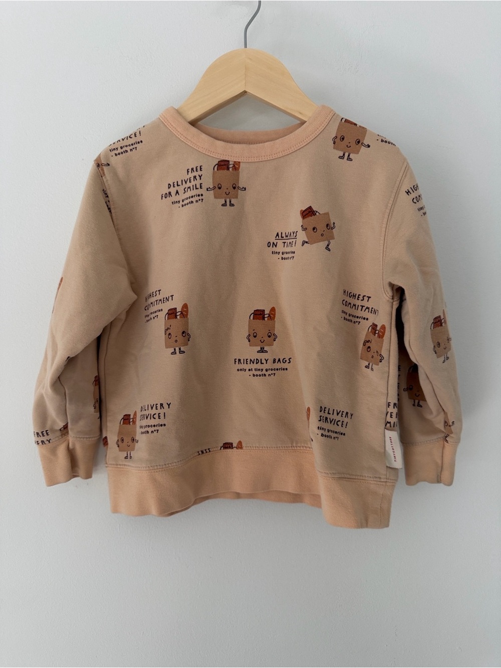 Tinycottons Kids Peach Sweatshirt with Cute Cartoon Grocery Bag Print 4 Years